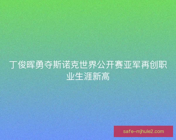 丁俊晖勇夺斯诺克世界公开赛亚军再创职业生涯新高